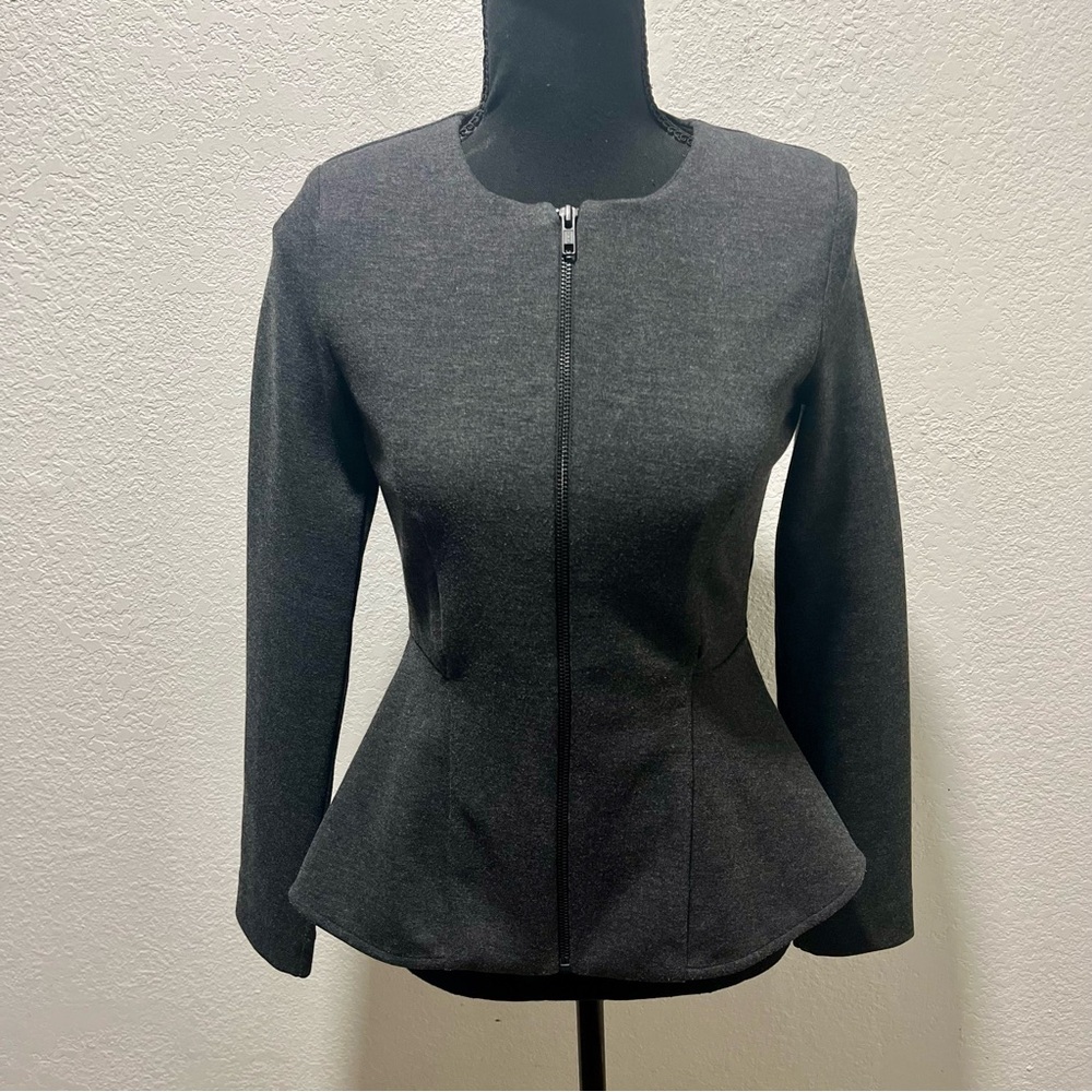 Topshop Charcoal Grey Zip Front Peplum Blazer Jacket